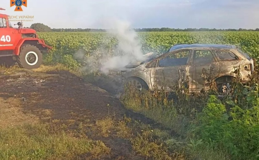 Спалахнув під час руху та з’їхав у кювет: у Дніпровському районі рятувальники ліквідували пожежу в автомобілі